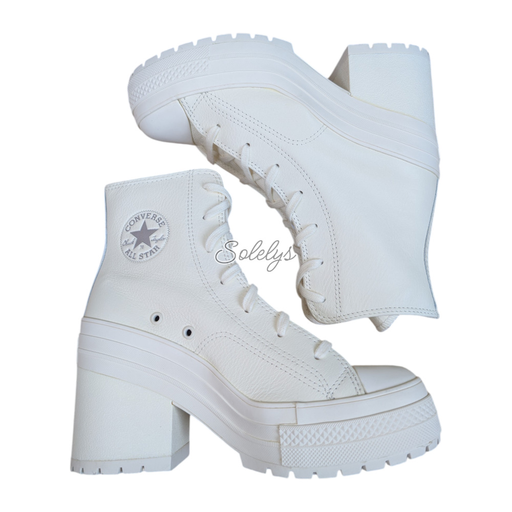 Converse Chuck 70 De Luxe Heel Leather White Egret Silver Sneaker Boot Womens 8